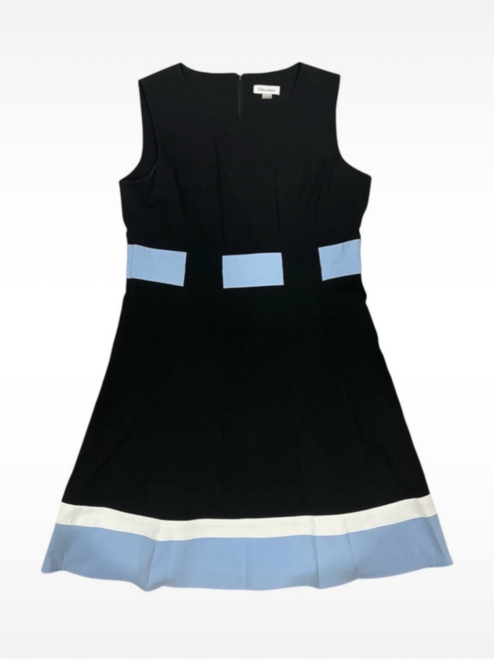 Calvin Klein Black & Baby Blue Colorblock Sleeveless A-line Flare Dress